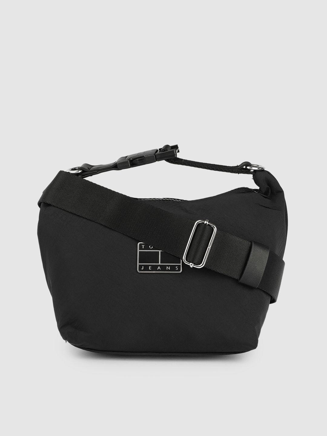 tommy hilfiger black solid regular structured crossover sling bag