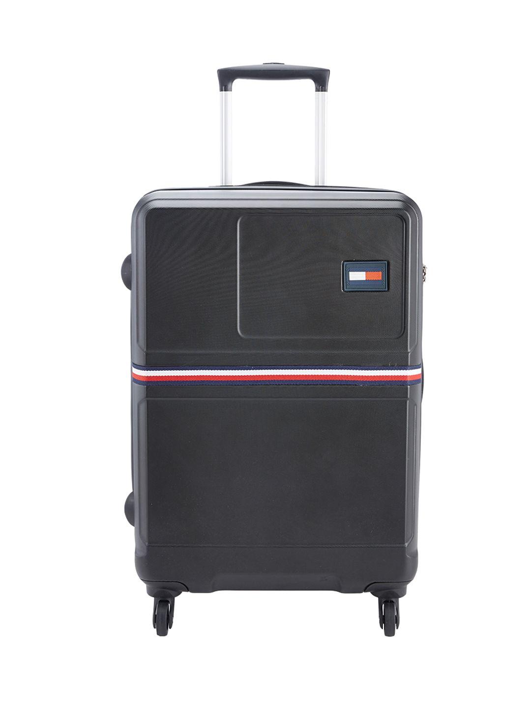 tommy hilfiger black solid soft 4 wheels 360-degree rotation large trolley bag