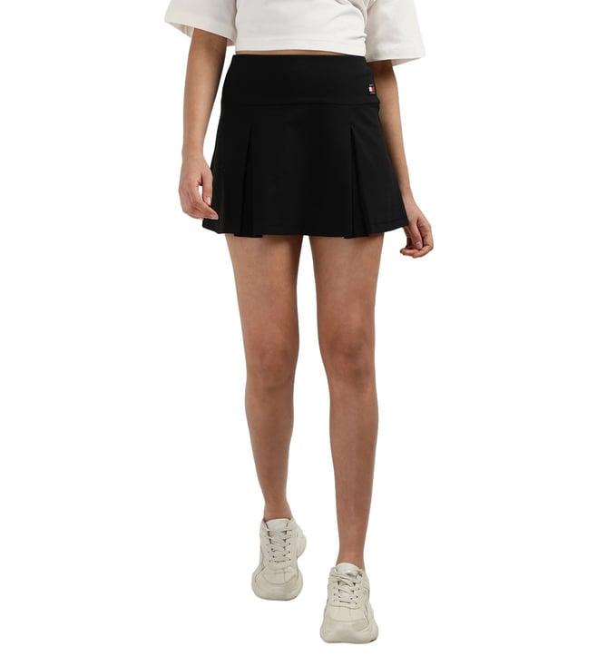 tommy hilfiger black viscose solid women regular fit pleated skirt