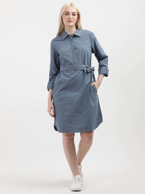 tommy hilfiger blue cotton a-line dress