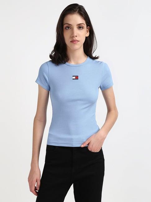 tommy hilfiger blue cotton logo t-shirt