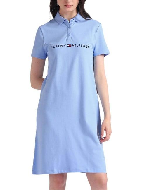 tommy hilfiger blue cotton printed a-line dress