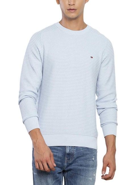 tommy hilfiger blue cotton regular fit self pattern sweater