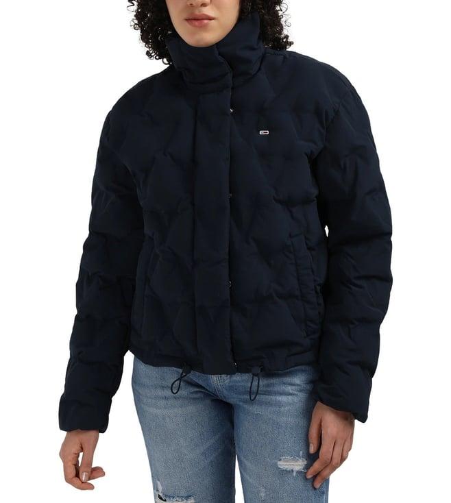 tommy hilfiger blue nylon solid women regular fit jacket