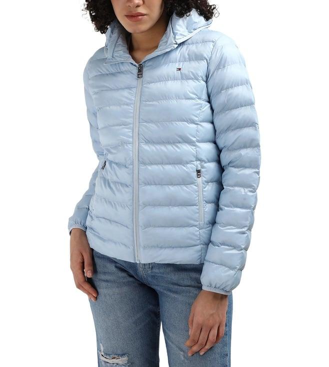 tommy hilfiger blue polyester solid women regular fit padded jacket