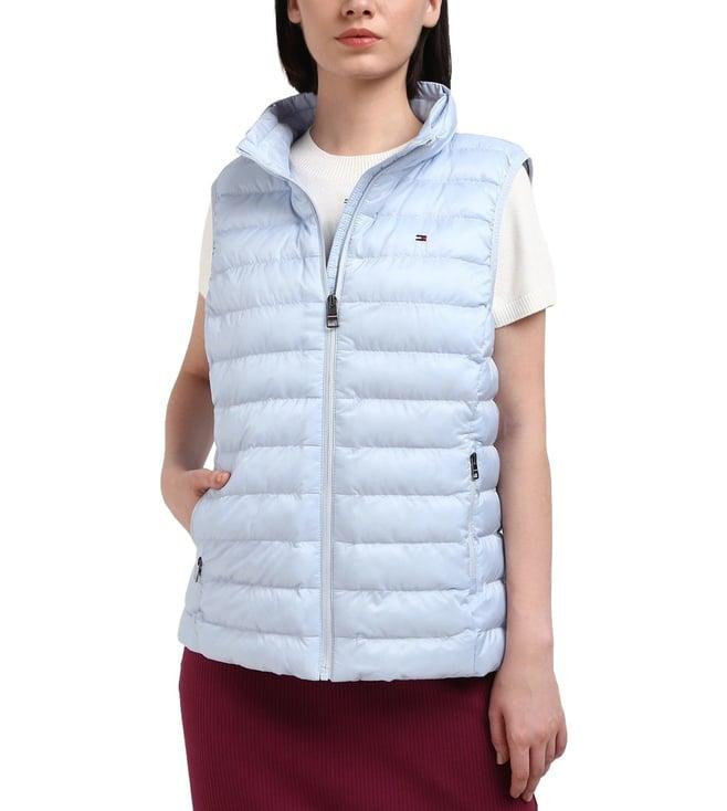 tommy hilfiger blue polyester solid women regular fit padded jacket