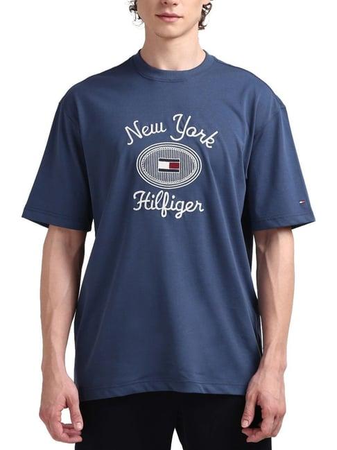 tommy hilfiger blue regular fit embroidered t-shirt