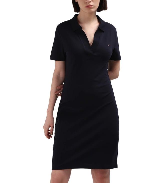 tommy hilfiger blue solid organic cotton women dress