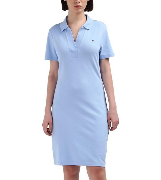 tommy hilfiger blue solid organic cotton women dress