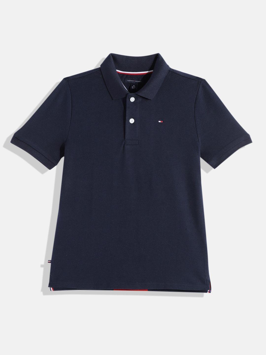 tommy hilfiger boys back colourblocked & brand logo print polo collar t-shirt