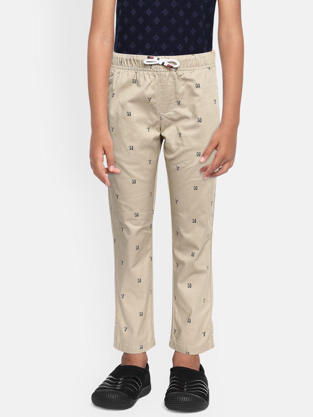 tommy hilfiger boys beige printed chinos trousers