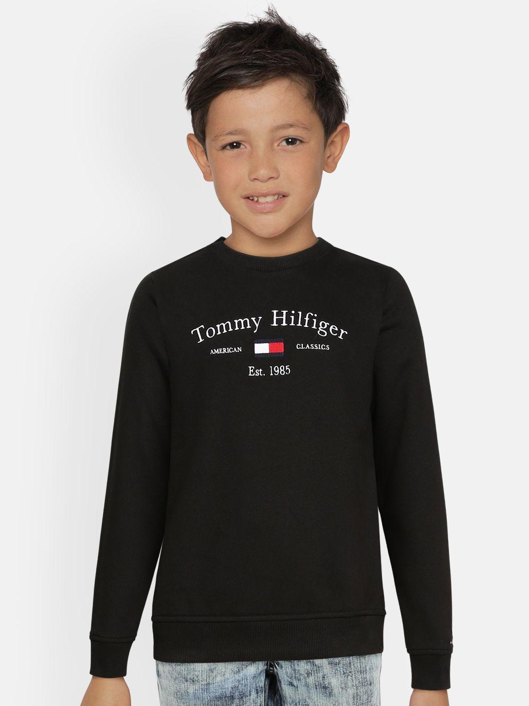 tommy hilfiger boys black embroidered typography detail organic cotton sweatshirt