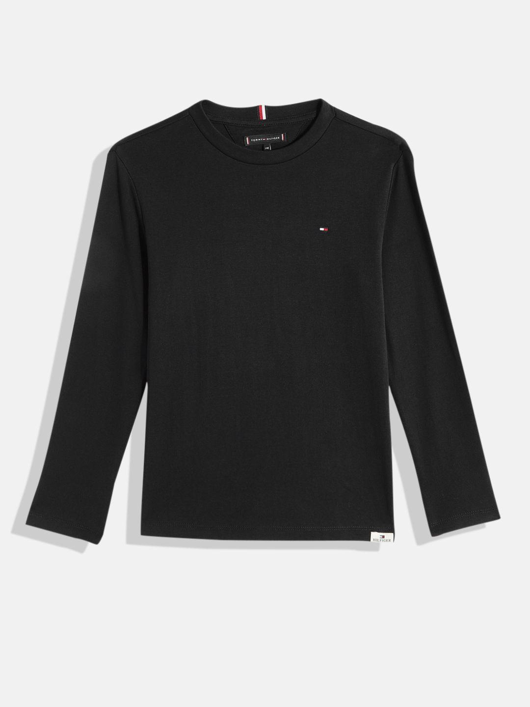 tommy hilfiger boys black solid pure cotton sustainable t-shirt