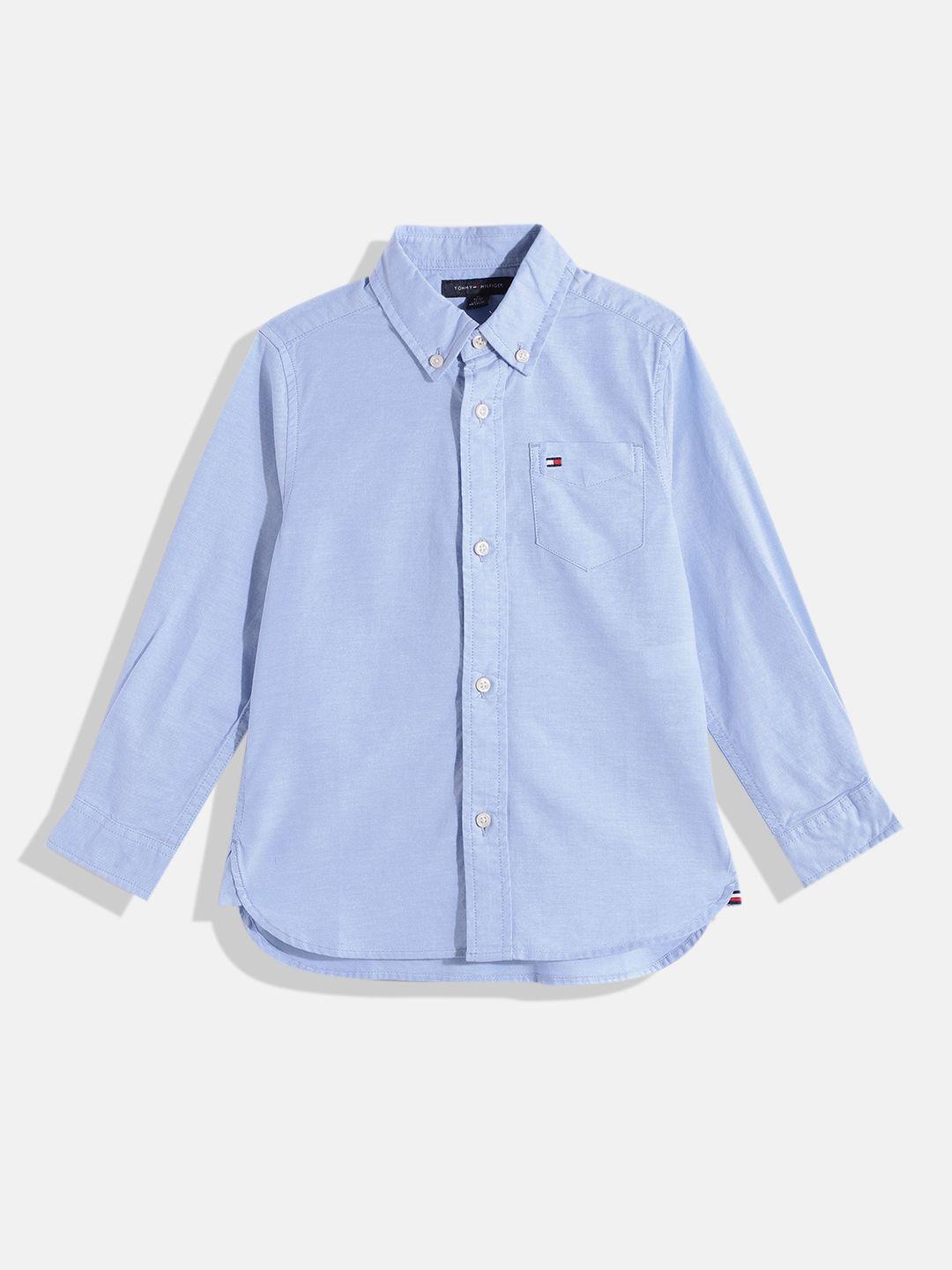 tommy hilfiger boys blue textured oxford casual shirt