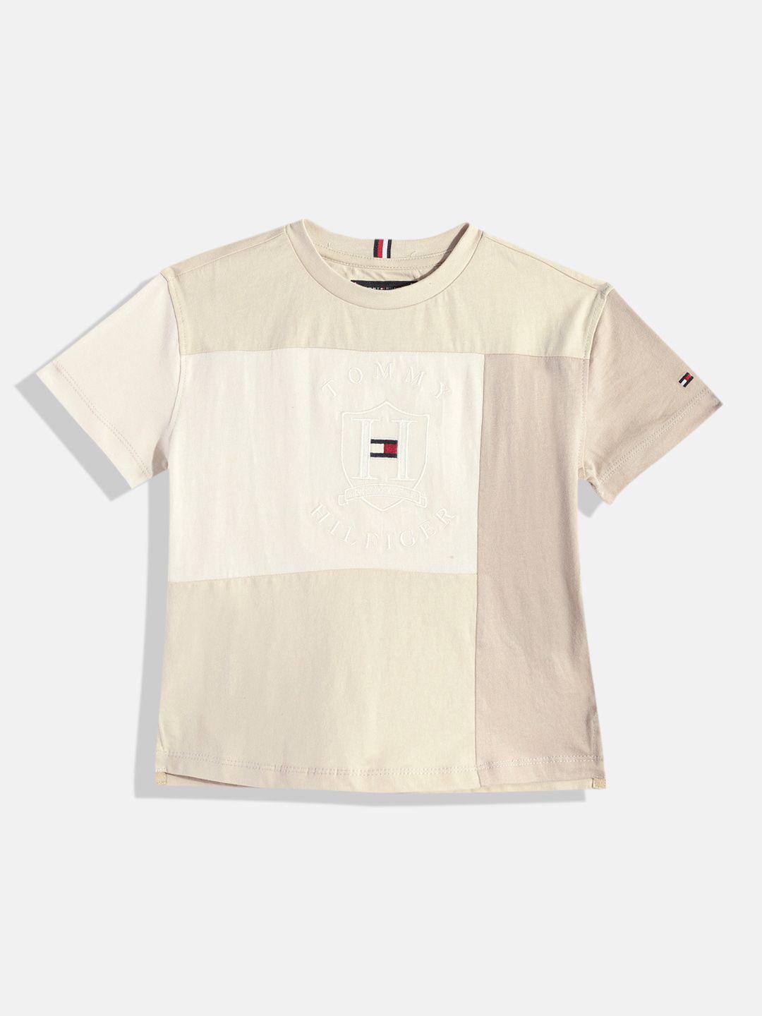 tommy hilfiger boys brand logo embroidered pure cotton panelled t-shirt