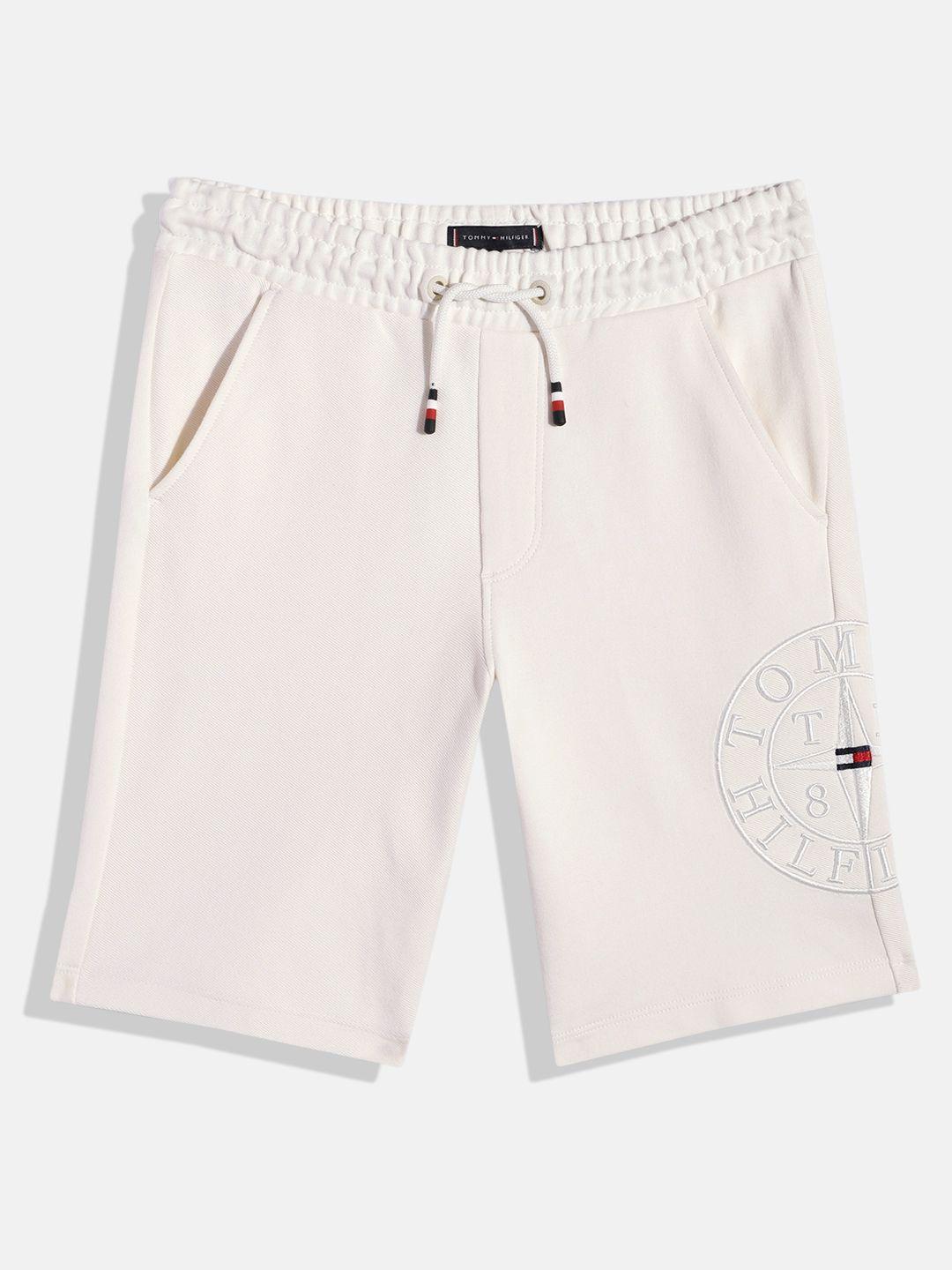 tommy hilfiger boys brand logo embroidered regular fit mid-rise pure cotton knitted shorts