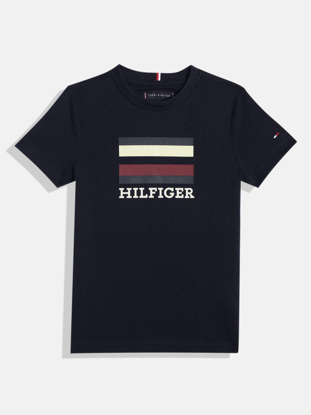 tommy hilfiger boys brand logo print knitted pure cotton t-shirt