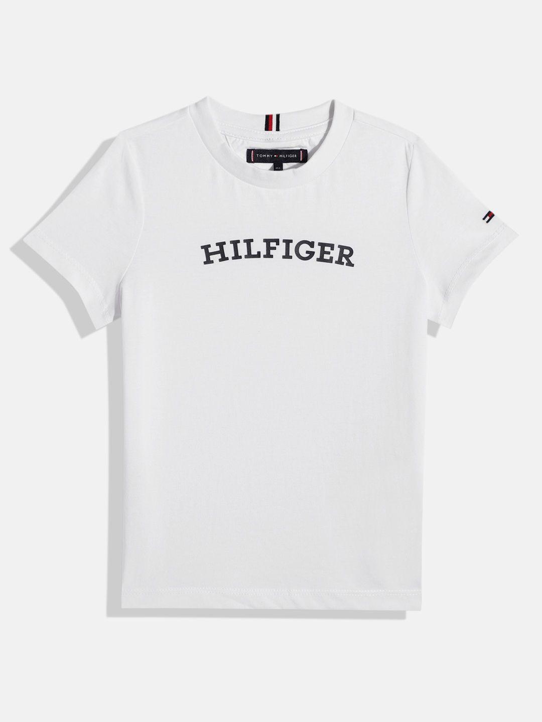 tommy hilfiger boys brand logo print monochrome pure cotton t-shirt