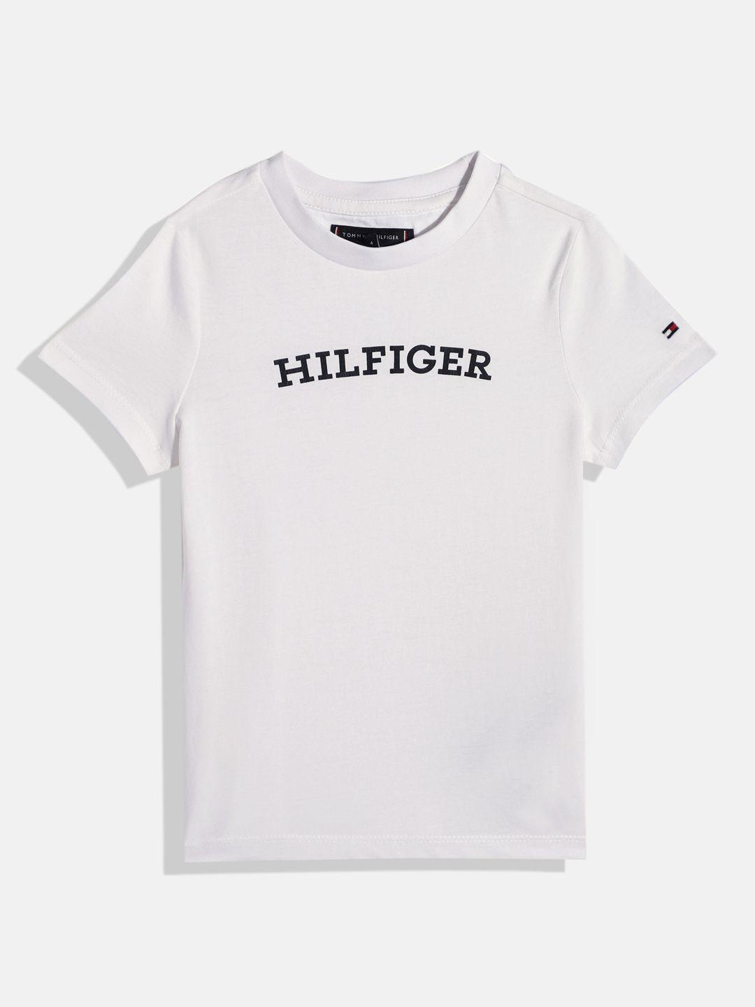 tommy hilfiger boys brand logo print monochrome pure cotton t-shirt