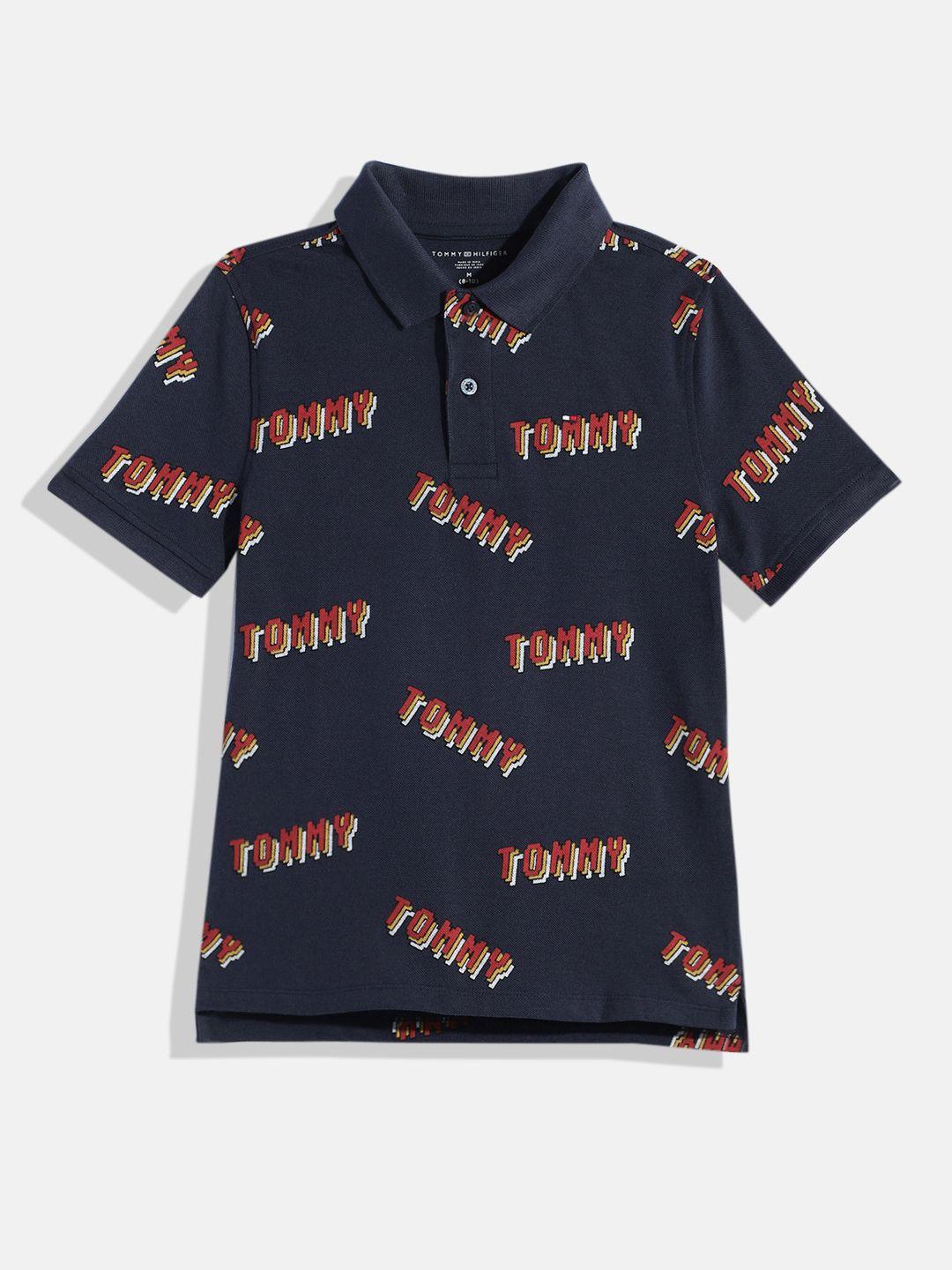 tommy hilfiger boys brand logo print polo collar pure cotton t-shirt