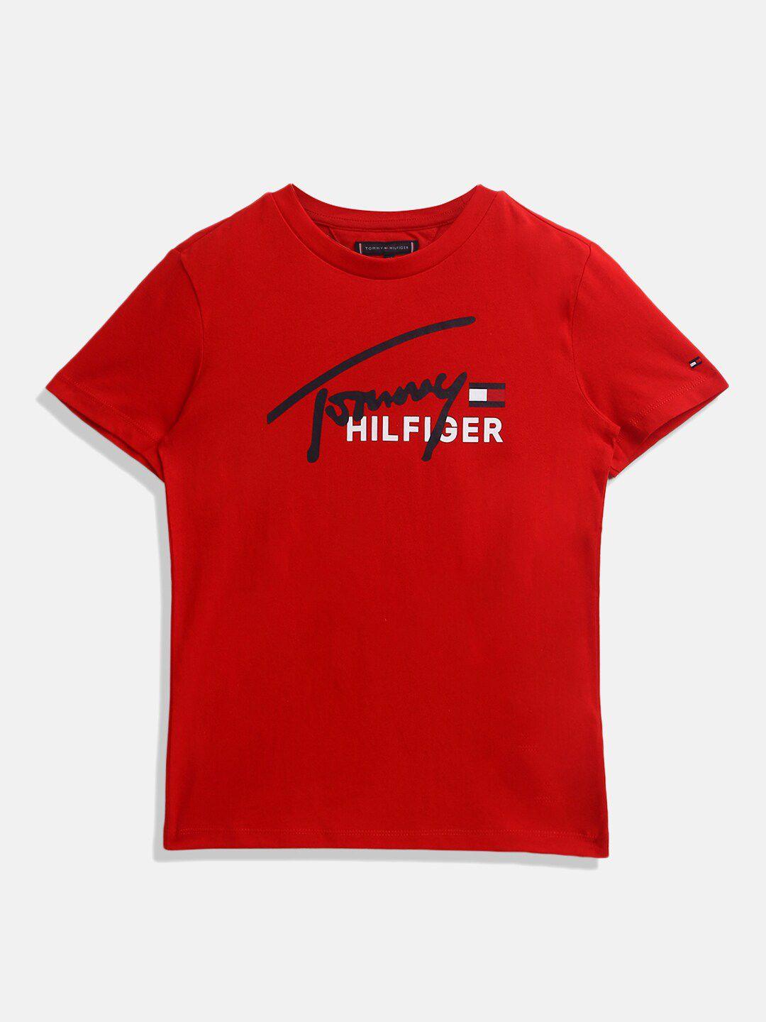 tommy hilfiger boys brand logo printed cotton t-shirt
