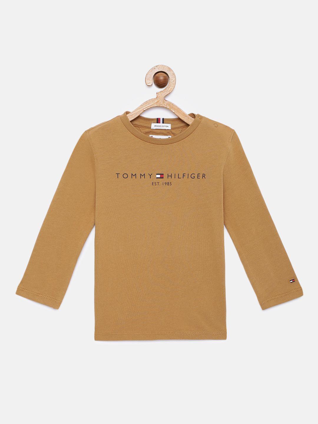 tommy hilfiger boys brown solid organic cotton pure cotton t-shirt