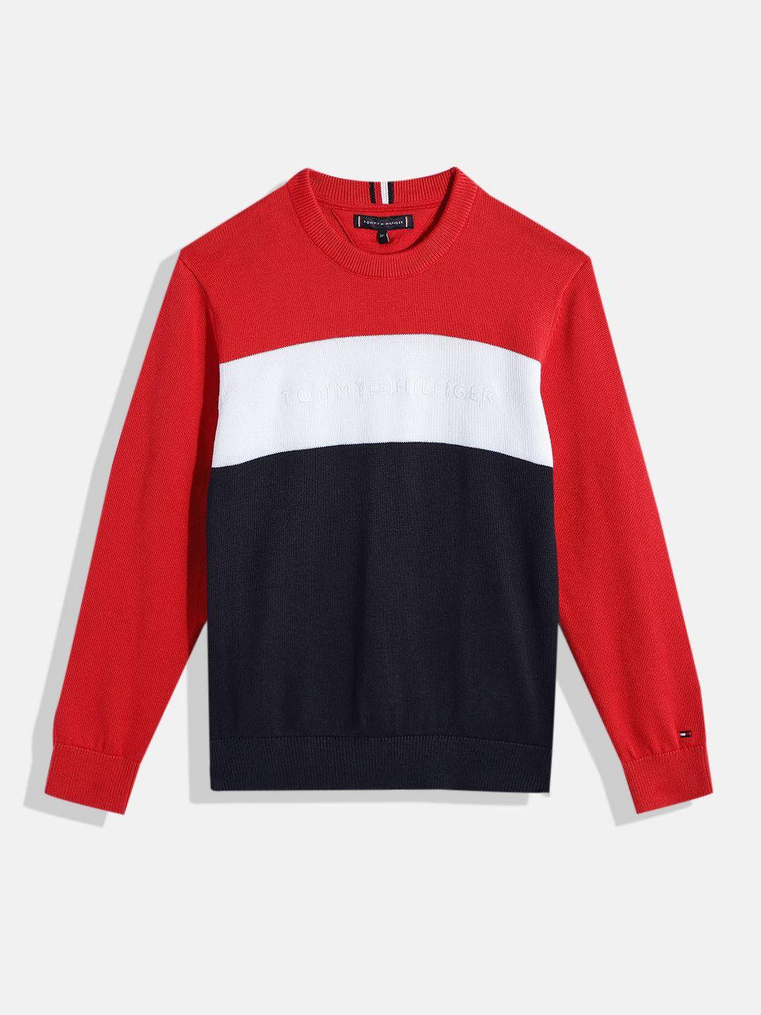 tommy hilfiger boys colourblocked pure cotton pullover sweater