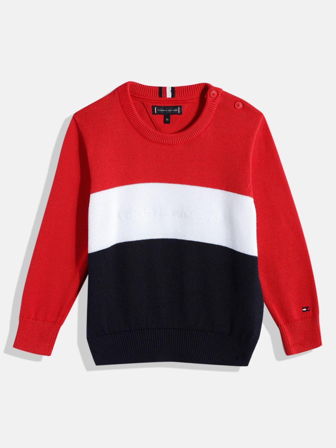 tommy hilfiger boys colourblocked pure cotton pullover sweater