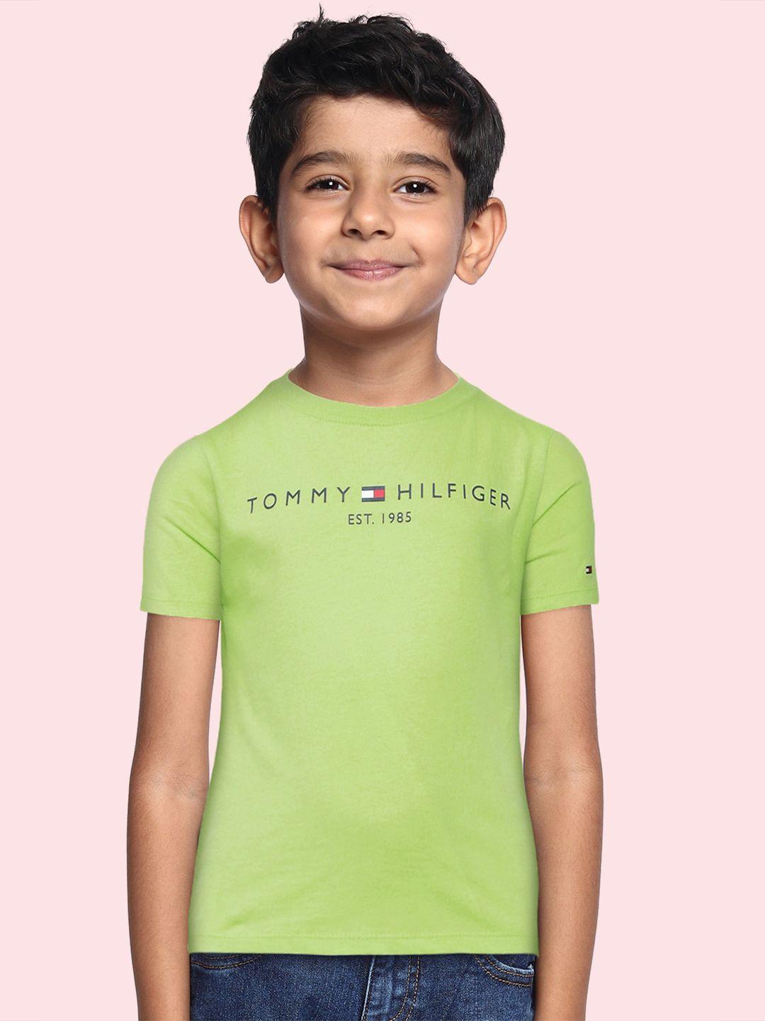 tommy hilfiger boys green brand logo printed organic cotton t-shirt