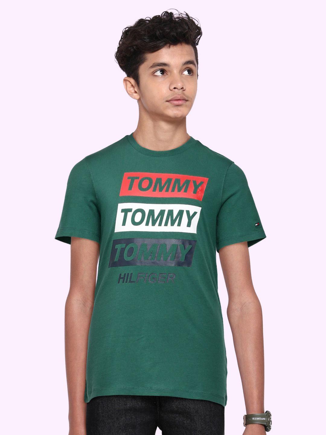 tommy hilfiger boys green printed organic cotton t-shirt