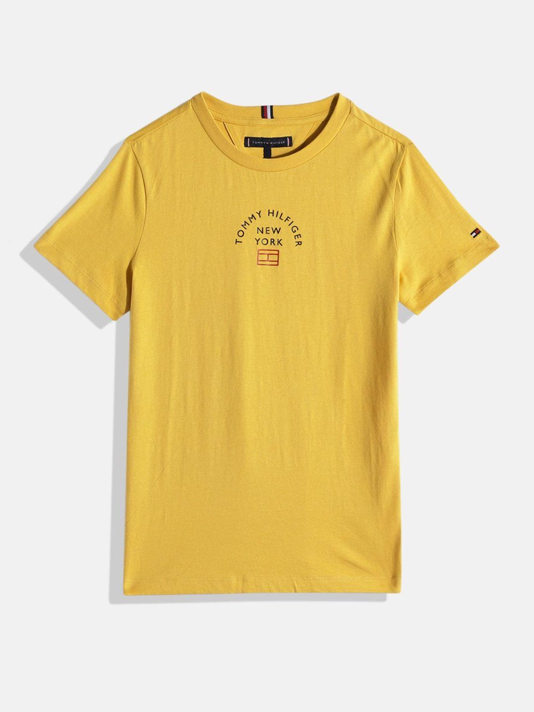 tommy hilfiger boys mustard yellow solid pure cotton t-shirt