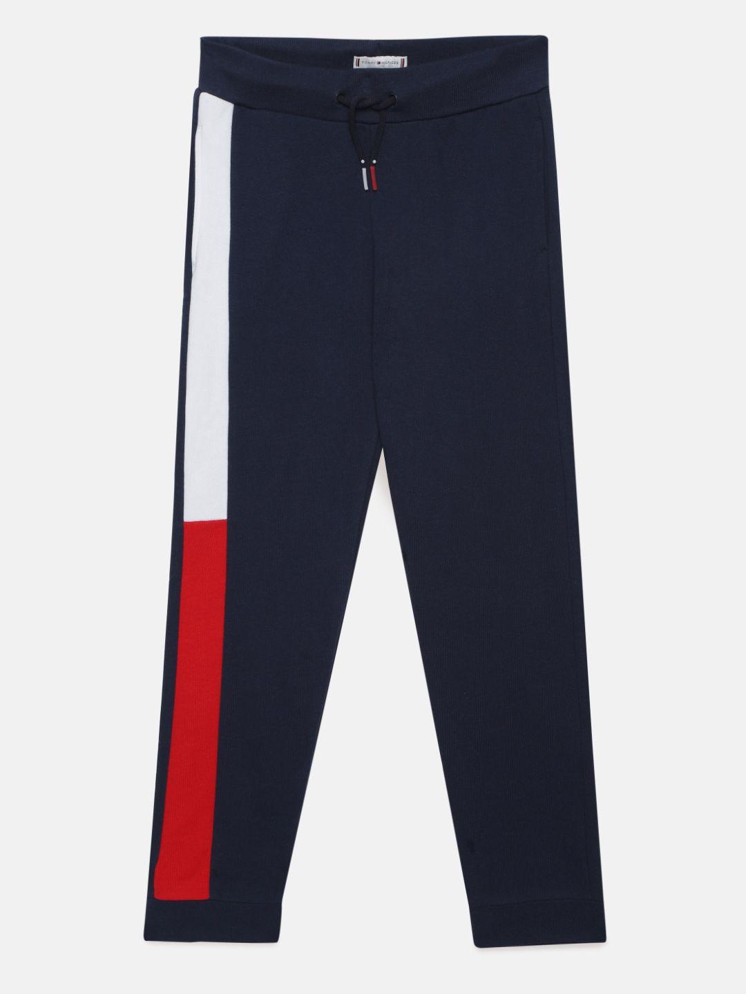 tommy hilfiger boys navy blue & white pure cotton trackpants