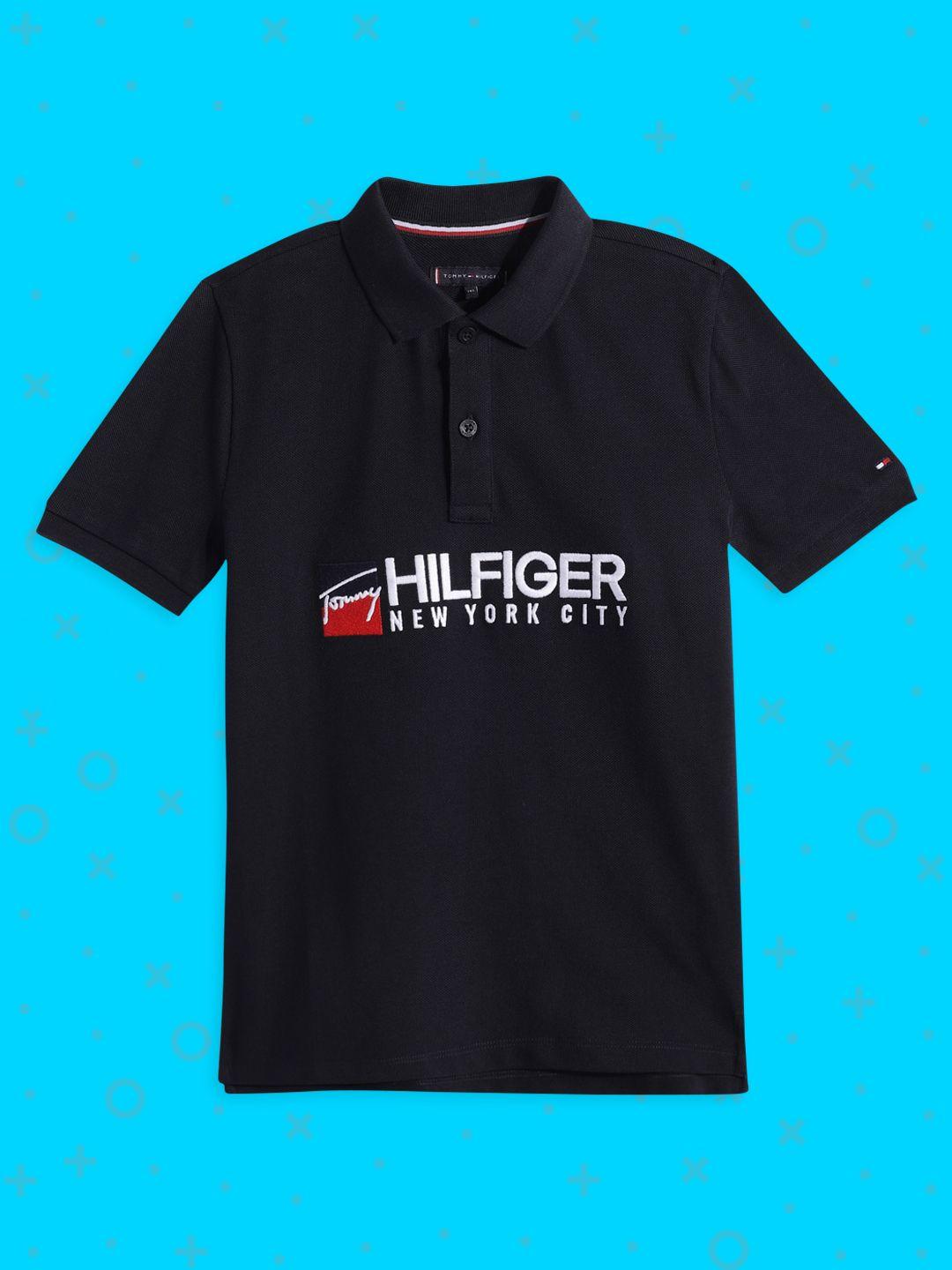 tommy hilfiger boys navy blue brand logo embroidery pure cotton t-shirt