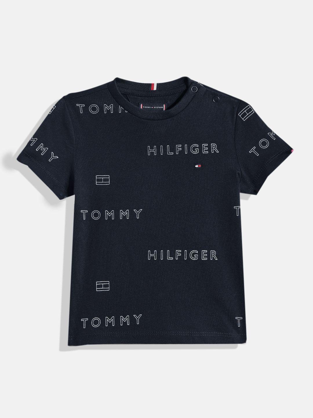 tommy hilfiger boys navy blue brand logo printed pure cotton t-shirt