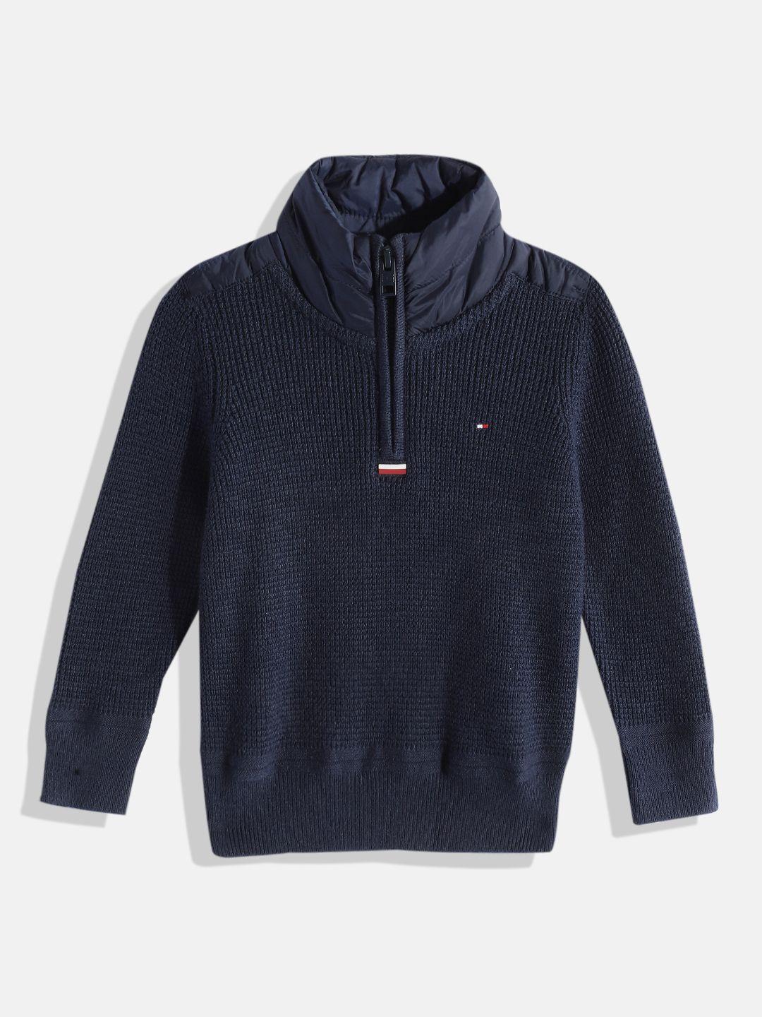 tommy hilfiger boys navy blue solid front open sweater