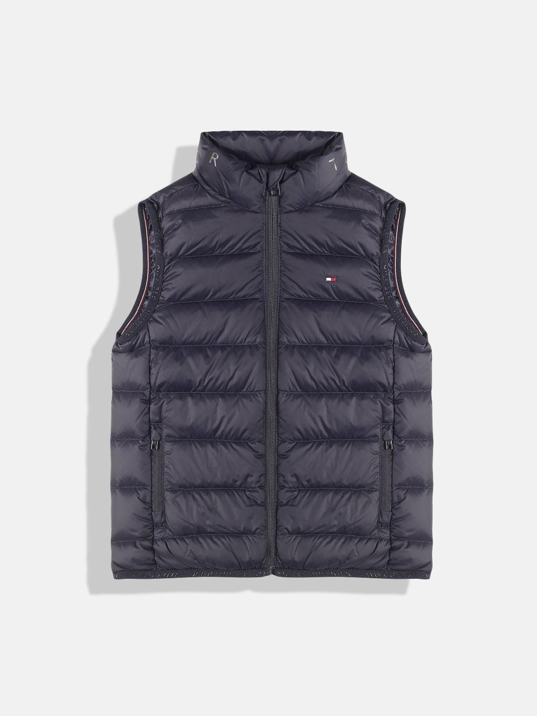 tommy hilfiger boys navy blue solid padded jacket