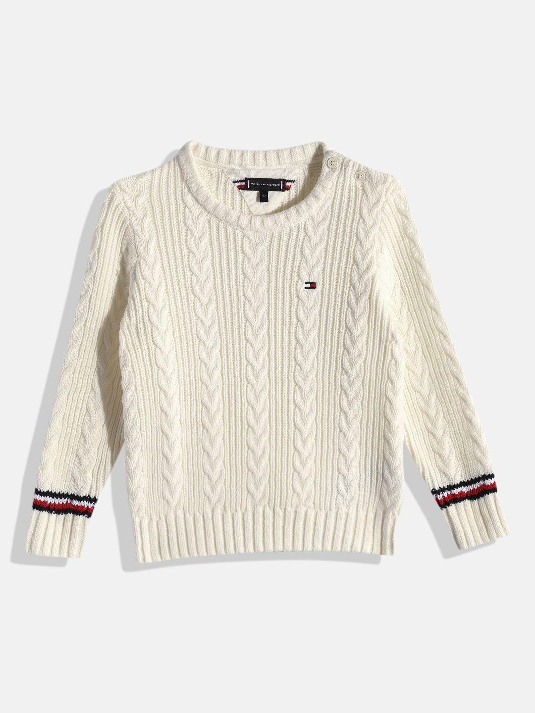 tommy hilfiger boys off-white solid cable knit pullover