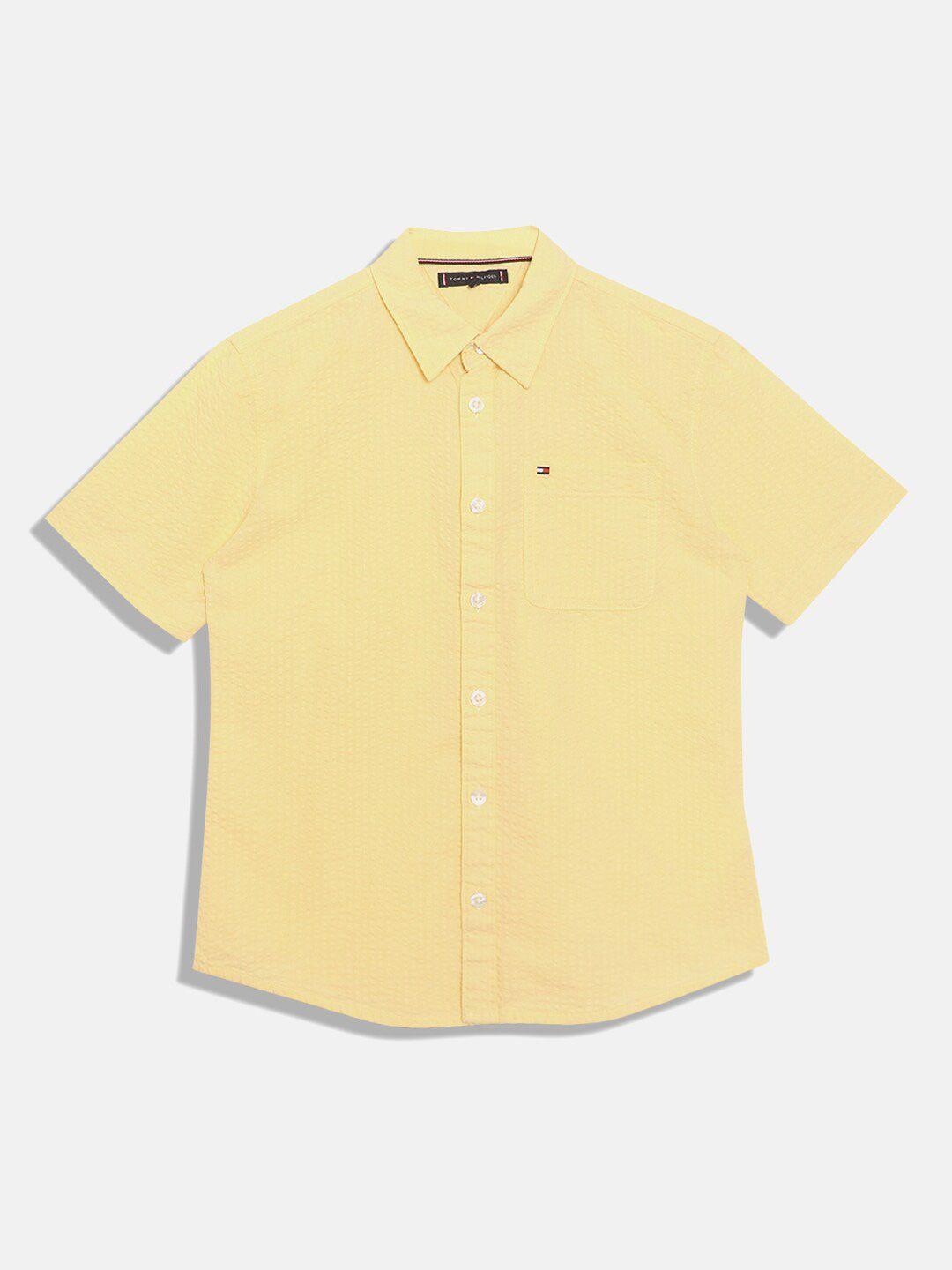 tommy hilfiger boys opaque spread collar cotton casual shirt