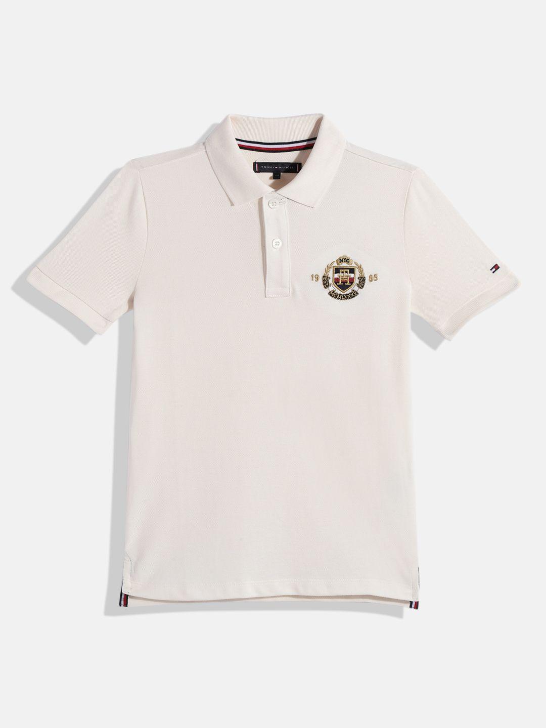tommy hilfiger boys polo collar organic cotton t-shirt with brand logo embroidered detail