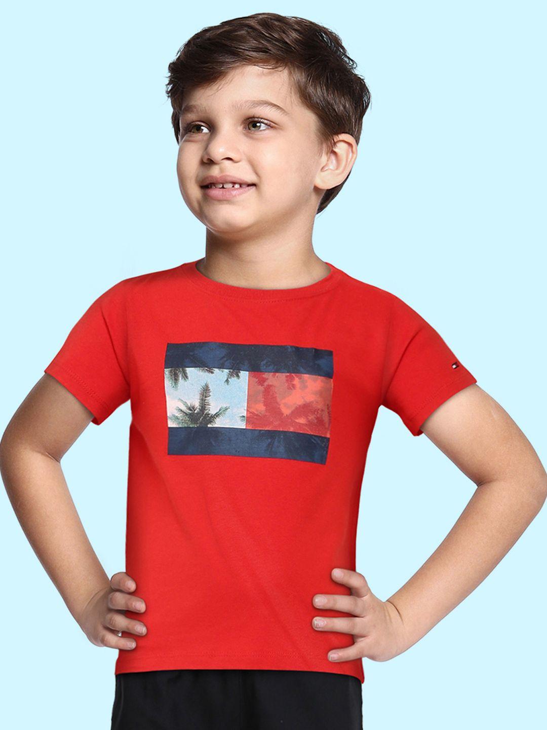 tommy hilfiger boys red printed pure cotton t-shirt