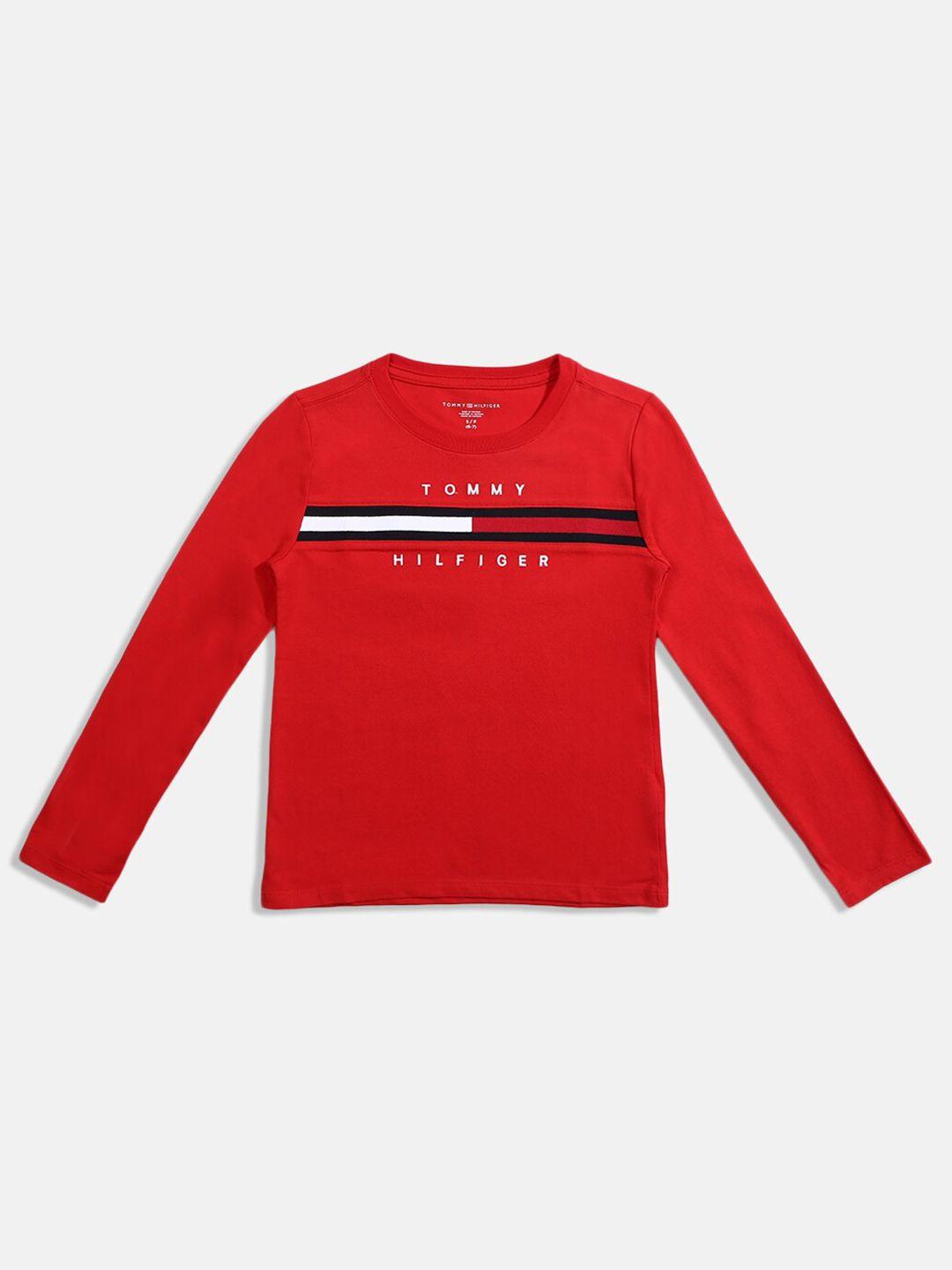 tommy hilfiger boys red round neck pure cotton t-shirt