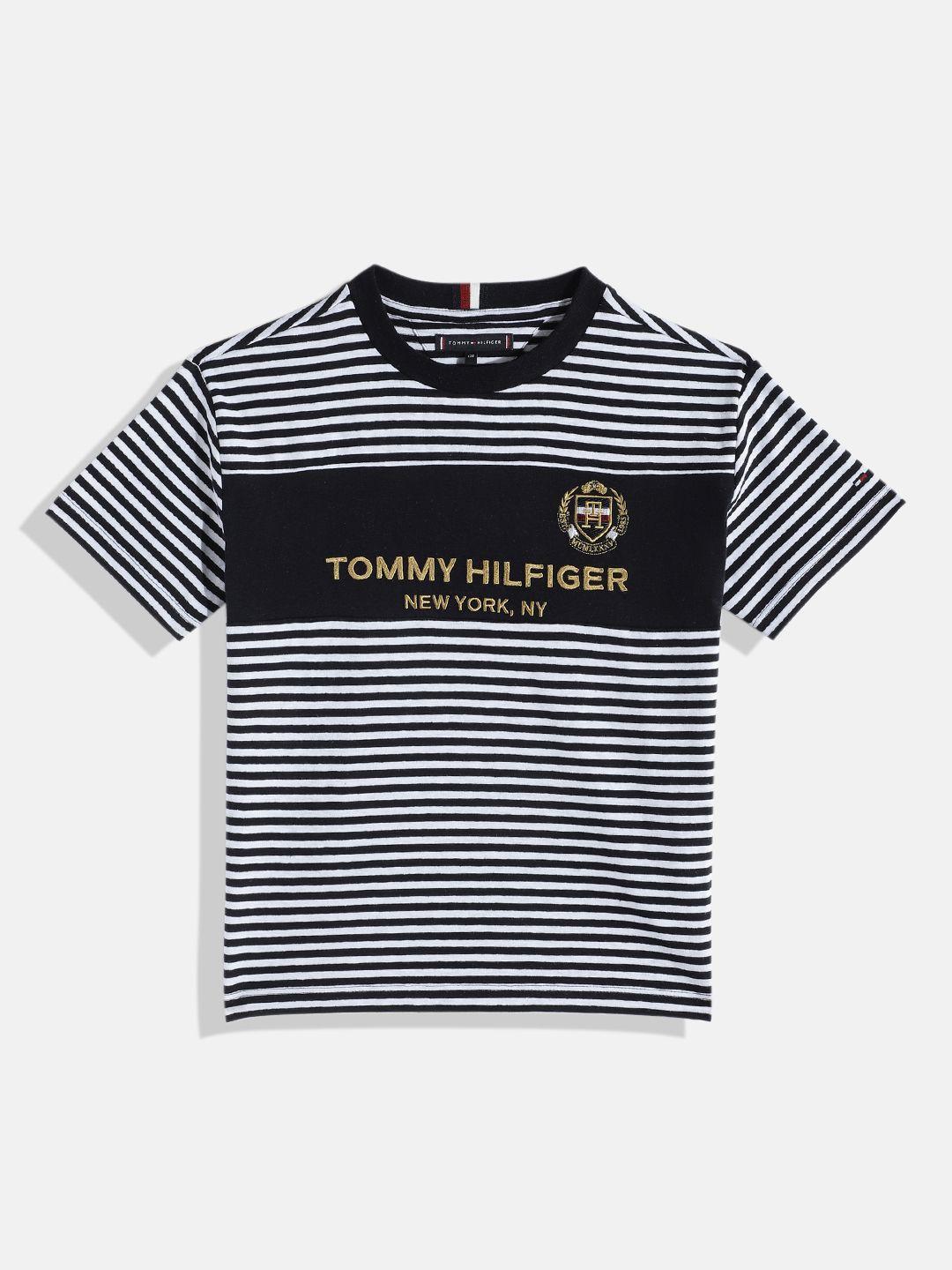 tommy hilfiger boys striped nautical organic cotton linen t-shirt with cut & sew detail