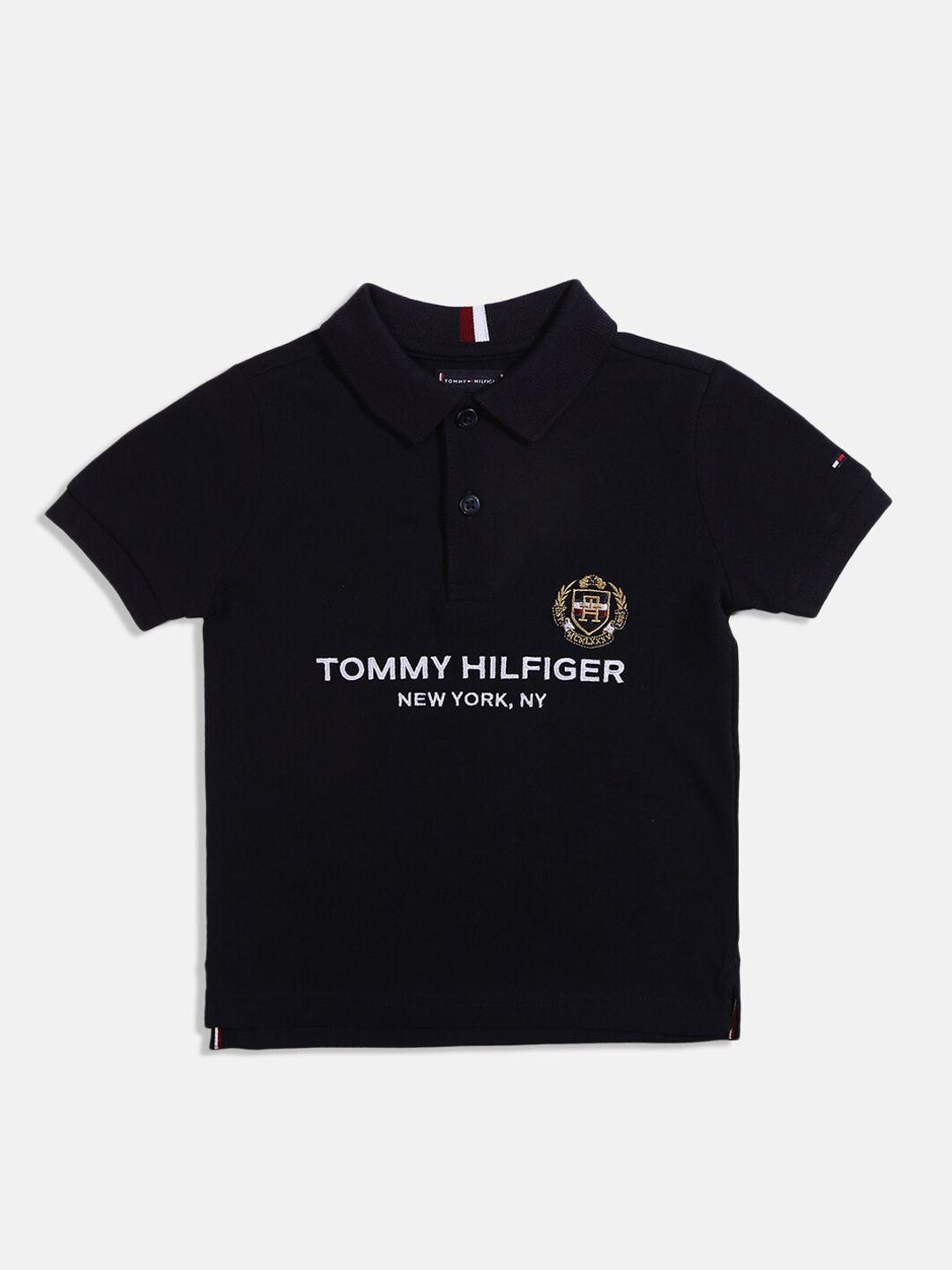 tommy hilfiger boys typography printed cotton polo collar t-shirt