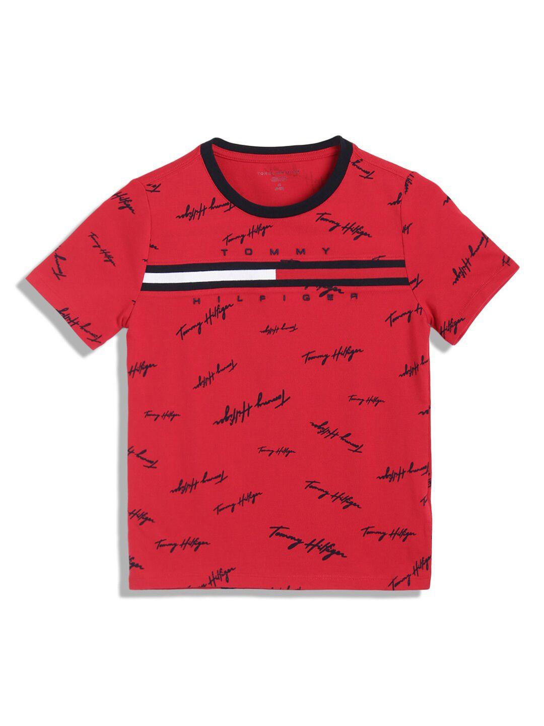 tommy hilfiger boys typography printed regular fit cotton casual t-shirt