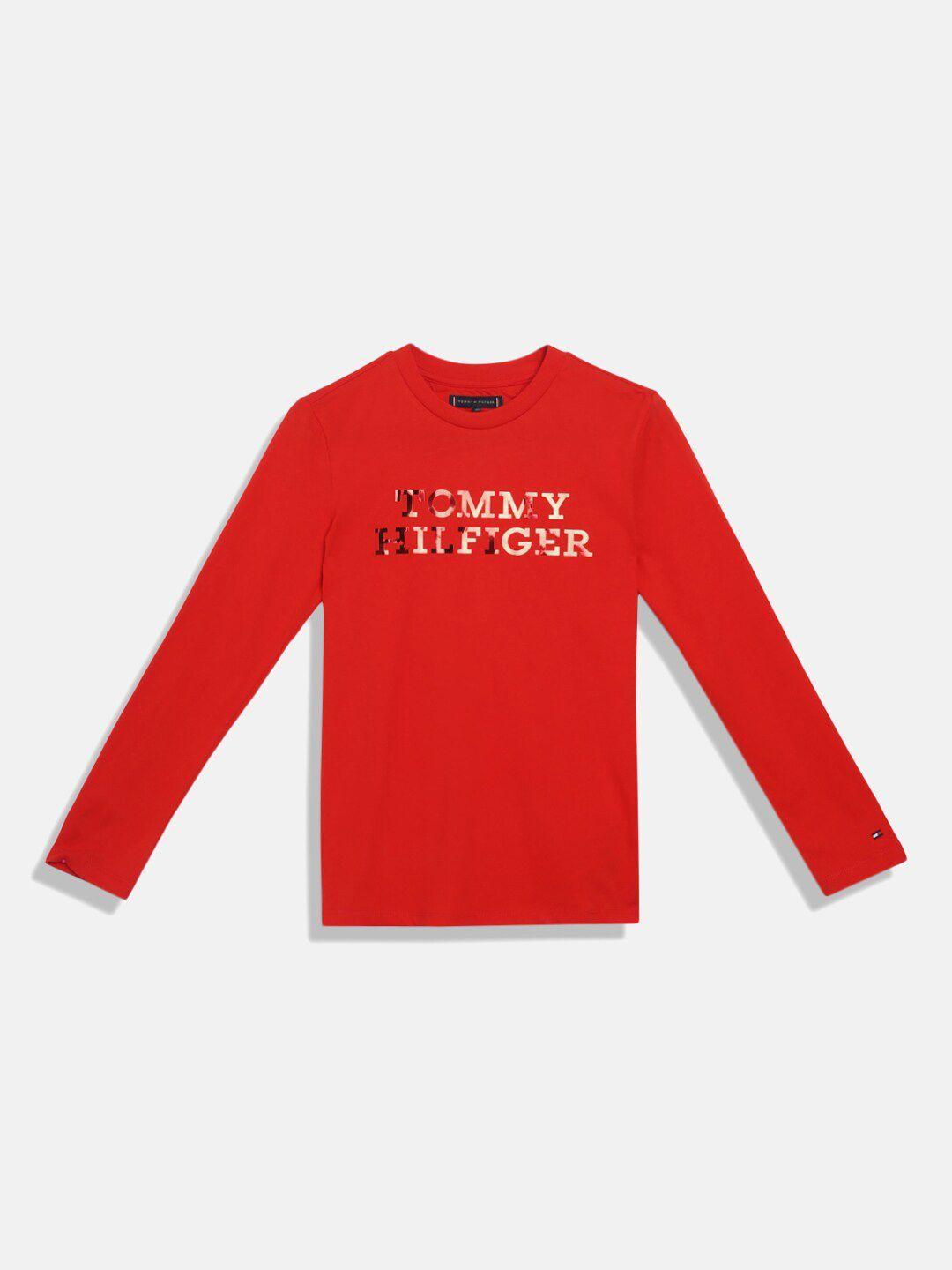 tommy hilfiger boys typography printed round neck long sleeves pure cotton t-shirt