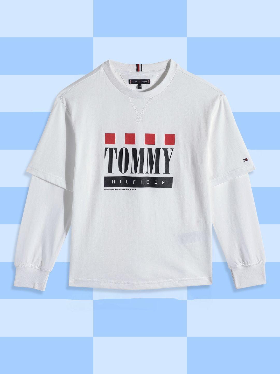 tommy hilfiger boys white brand logo printed pure cotton t-shirt