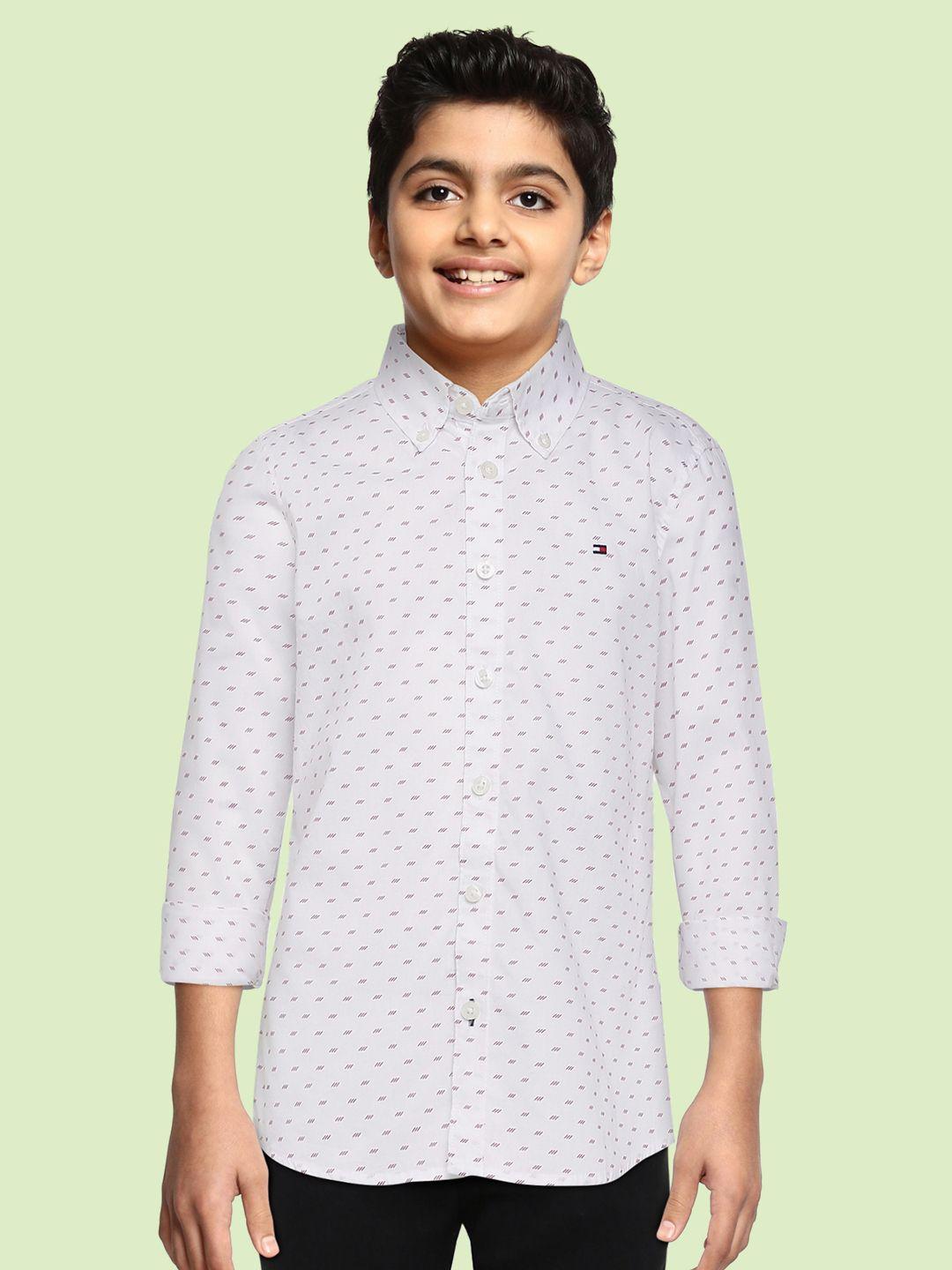 tommy hilfiger boys white cotton printed casual shirt