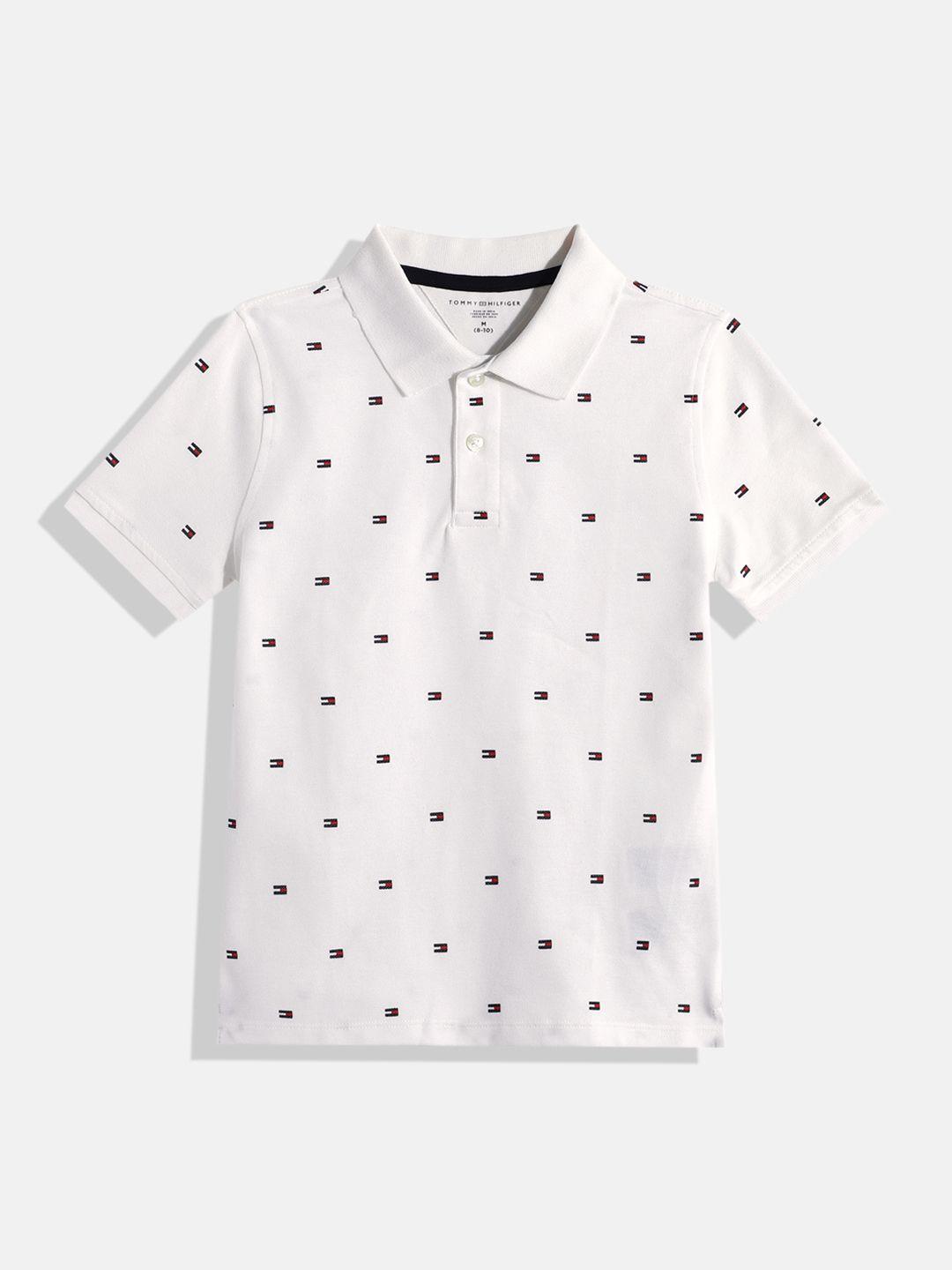 tommy hilfiger boys white printed pure cotton polo collar t-shirt