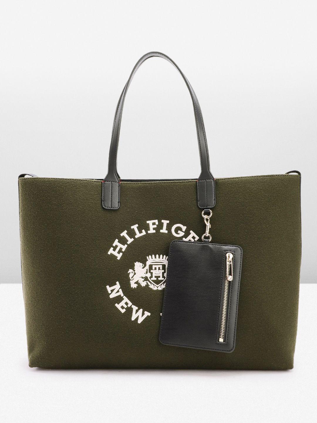 tommy hilfiger brand logo embroidered oversized structured shoulder bag