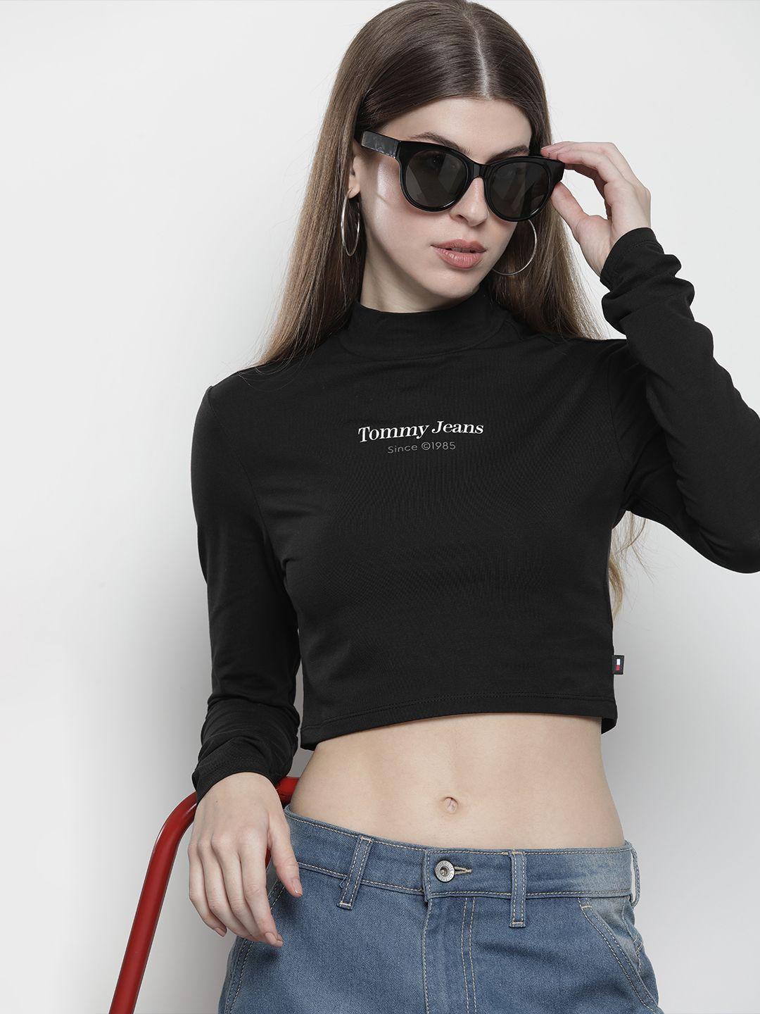 tommy hilfiger brand logo printed long sleeves regular crop top